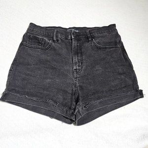 Calvin Klein Jeans Cuffed High Rise Cut Off Denim Shorts In Faded Black - Small